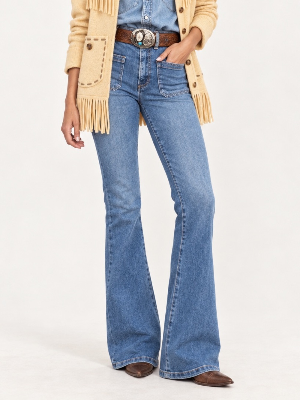 Risen - High Rise, Front Patch Pocket, Light Blue Bootcut Jeans - Size 29